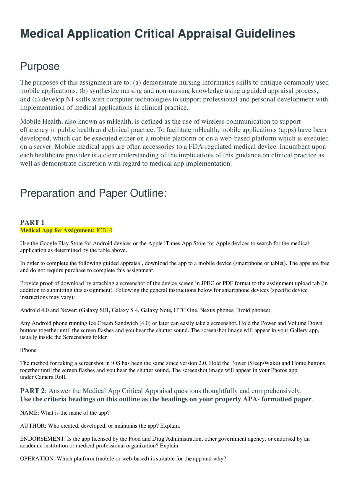 NR 599 WEEK 6 Medical Application Critical Appraisal Guidelines